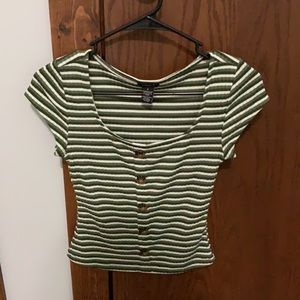 Green Striped with Buttons T-Shirt